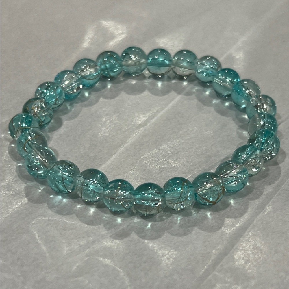 Aqua Crackle Quartz and Golden Paint Beaded Bracelet